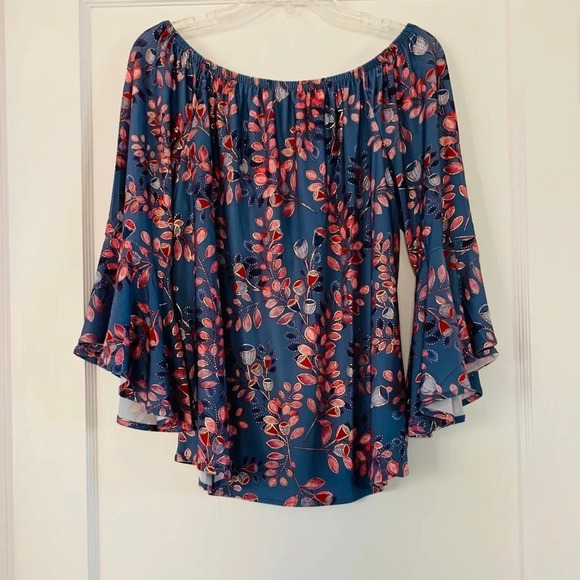 OFF Shoulder Boho Floral Print Flare Sleeves, M - Picture 6 of 16